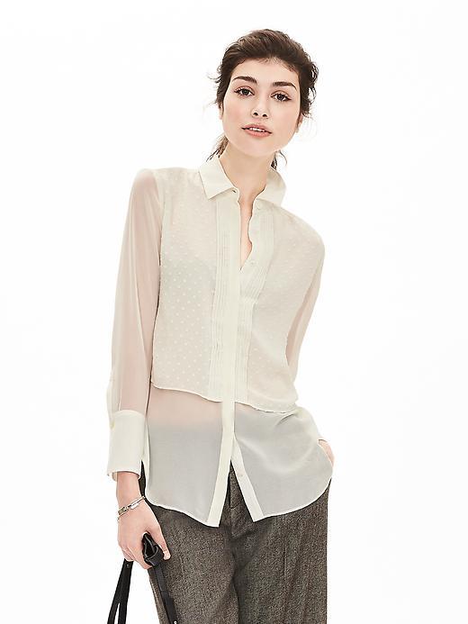 Banana Republic Womens Dot Chiffon Layered Blouse Size L - Cocoon
