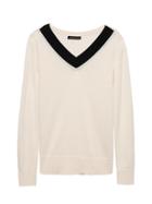 Banana Republic Womens Silk Cashmere Varsity V-neck Sweater Black & White Size S