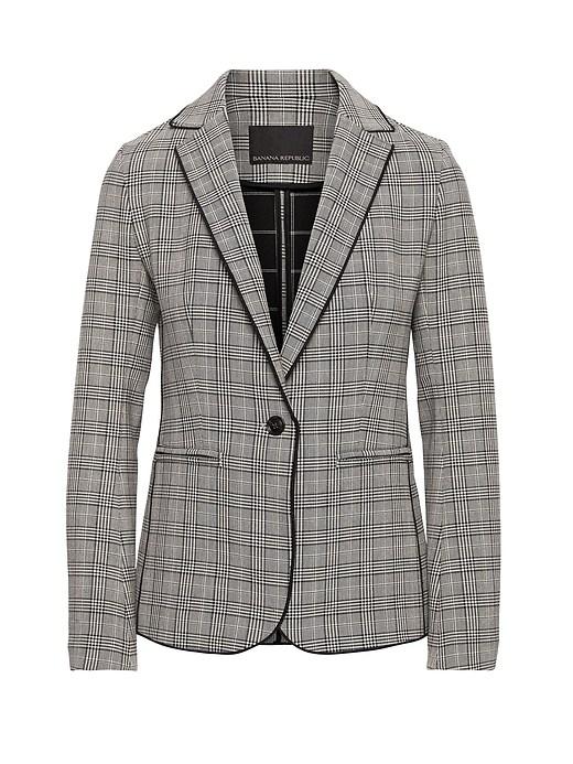 Banana Republic Womens Unstructured Windowpane Stretch Knit Blazer Gray & Charcoal Size 0