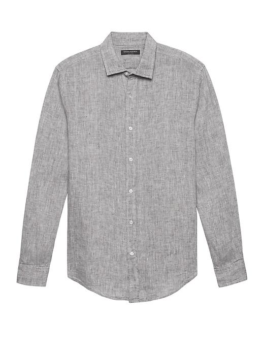 Banana Republic Mens Camden Standard-fit Linen Shirt Silver Gray Size M