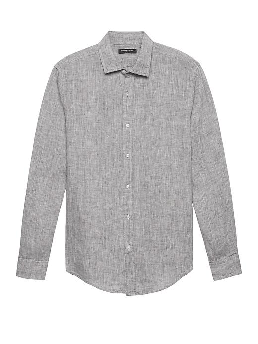 Banana Republic Mens Camden Standard-fit Linen Shirt Silver Gray Size M