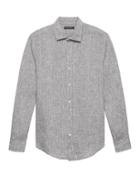 Banana Republic Mens Camden Standard-fit Linen Shirt Silver Gray Size M