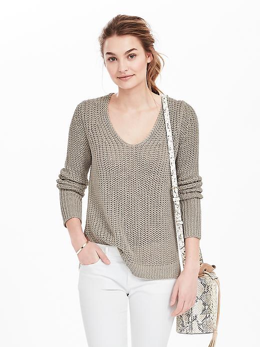 Banana Republic Womens Italian Linen Chunky Vee Pullover Size L - Natural/tusk