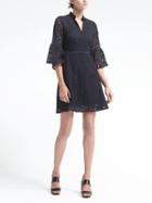 Banana Republic Womens Embroidered Floral Bell Sleeve Shift Dress - Navy