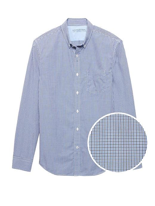Banana Republic Mens Grant Slim-fit Luxe Poplin Check Shirt Everblue Size S
