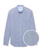 Banana Republic Mens Grant Slim-fit Luxe Poplin Check Shirt Everblue Size S