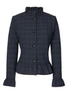 Banana Republic Womens Tartan Plaid Ruffle Jacket Green & Black Size 14