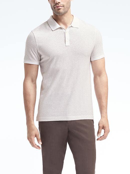 Banana Republic Mens Slim Luxury Touch Print Polo - White