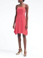 Banana Republic Womens Stripe Strappy Handkerchief Hem Fit And Flare Dress - Deep Red