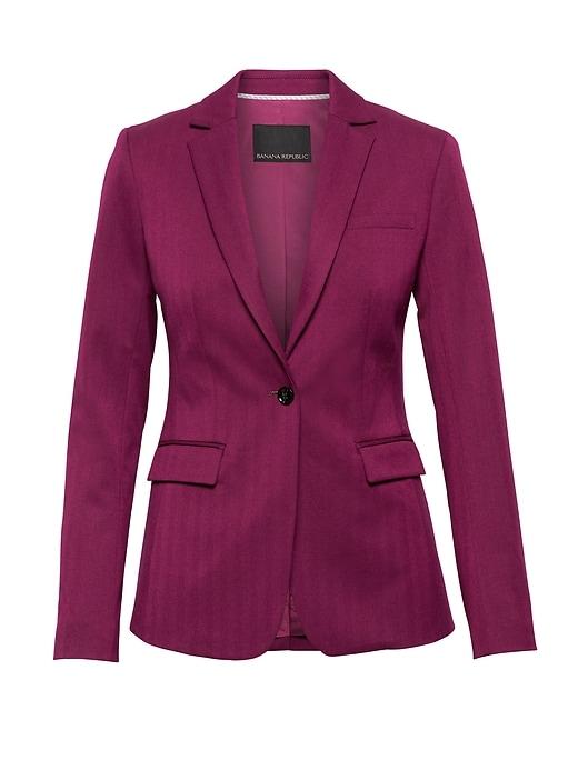 Banana Republic Womens Long And Lean-fit Machine-washable Herringbone Blazer True Berry Purple Size 0