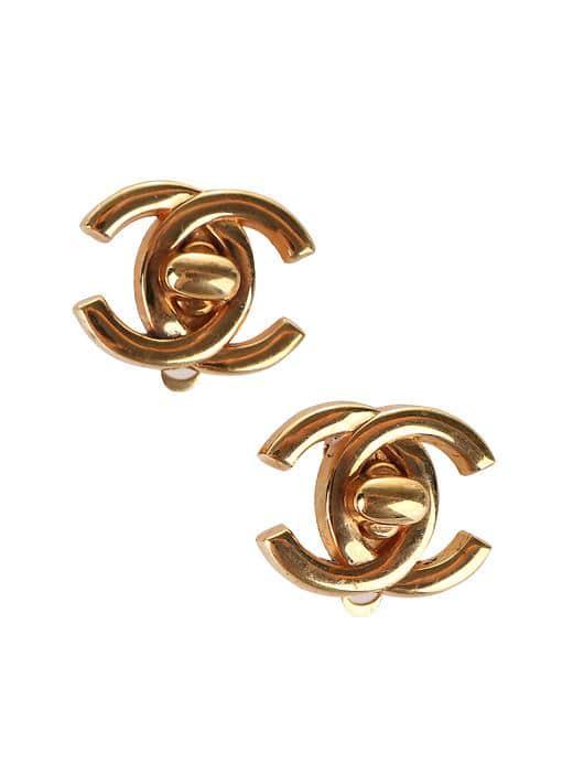 Banana Republic Womens Luxe Vintage Chanel Gold Turnlock Earring Medium - Gold