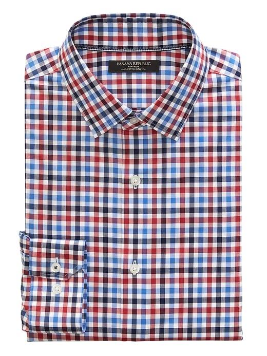 Banana Republic Mens Classic-fit Non-iron Stretch Gingham Shirt Lipstick Red Size S