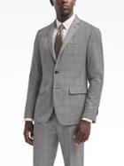 Banana Republic Mens Slim Plaid Wool Suit Jacket Jet Gray Size 38