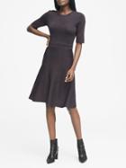 Banana Republic Womens Metallic Fit-and-flare Sweater Dress Twilight Navy Blue & Copper Sparkle Size Xxs