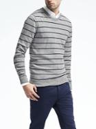 Banana Republic Mens Stripe Cashmere Crew Pullover - Light Gray