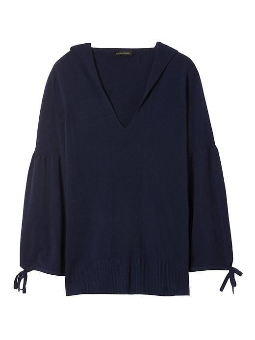 Banana Republic Womens Washable Cashmere Blend Drawstring Sleeve Hoodie - Navy