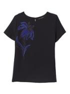 Banana Republic Womens Embroidered Floral Top - Navy