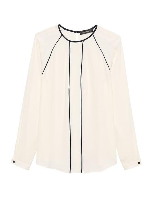 Banana Republic Womens Petite Long-sleeve Top With Piping White Size Xs