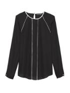 Banana Republic Womens Petite Long-sleeve Top With Piping Black Size Xxs