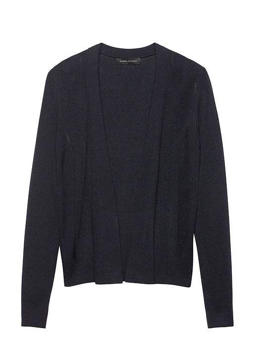 Banana Republic Womens Petite Silk Cotton Rib-knit Cropped Cardigan Navy Size M