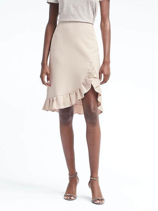 Banana Republic Womens Asymmetrical Ruffle Pencil Skirt - Warm Stone