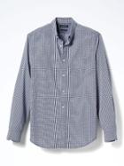 Banana Republic Mens Camden Fit Custom Wash Navy Plaid Shirt - Dark Blue Heather