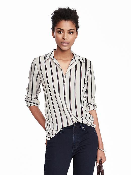 Banana Republic Womens Dillon Fit Striped Shirt Size L Petite - White