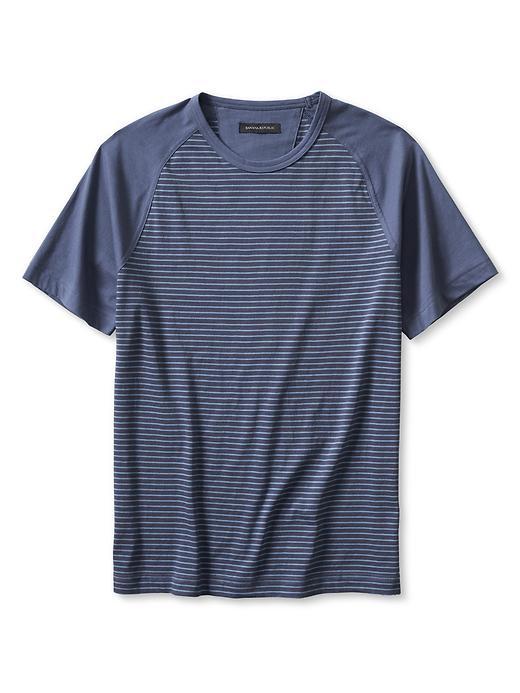 Banana Republic Mens Slub Stripe Raglan Crew Size L Tall - Navy