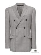 Banana Republic Mens Monogram Slim Gray Plaid Double-breasted Italian Wool Suit Jacket Light Gray Size 42