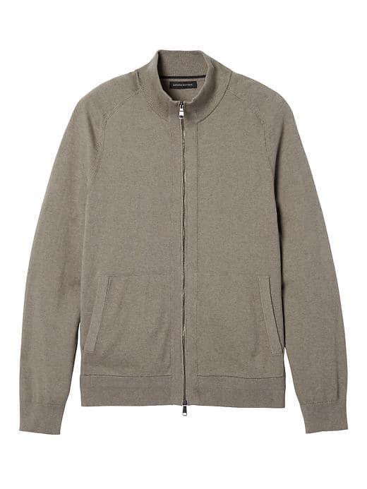 Banana Republic Mens Pima Cotton Cashmere Full Zip Sweater Jacket - Khaki