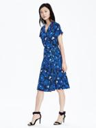 Banana Republic Womens Pleated Floral Wrap Dress Size L Petite - Blue Print