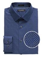 Banana Republic Mens Grant Slim-fit Non-iron Confetti Print Dress Shirt Basic Blue Size Xs
