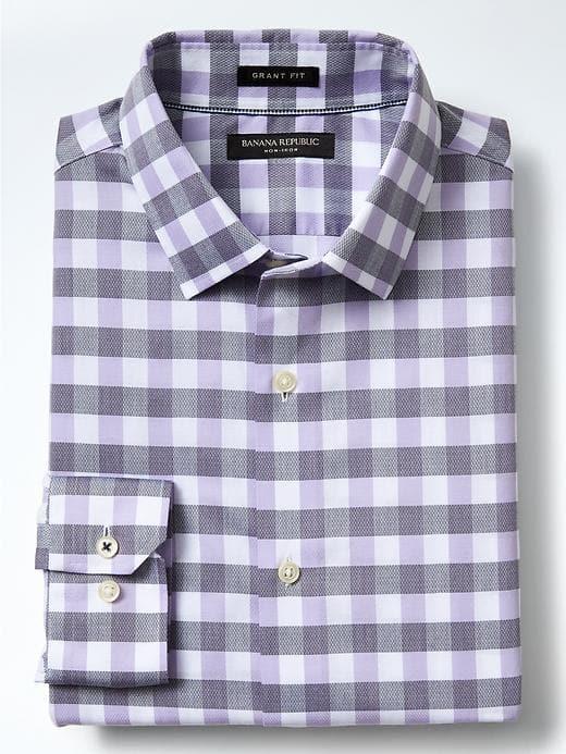 Banana Republic Mens Grant Fit Non Iron Large Gingham Shirt - Warm Violet