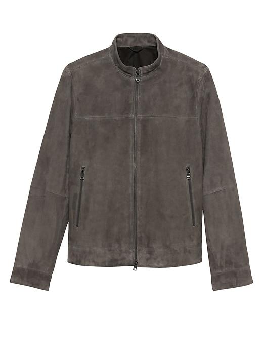 Banana Republic Mens Suede Moto Bomber Jacket Gray Size Xl