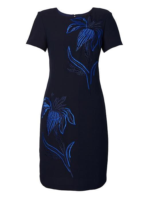 Banana Republic Womens Floral Embroidery T Shirt Shift Dress - Navy