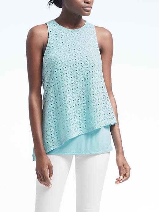 Banana Republic Womens Asymmetrical Lace Overlay Tank - Light Blue