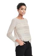 Banana Republic Long Sleeve Square Scallop Mini Dot Top - Warm Stone
