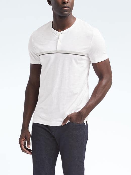 Banana Republic Mens Chest Stripe Henley - White