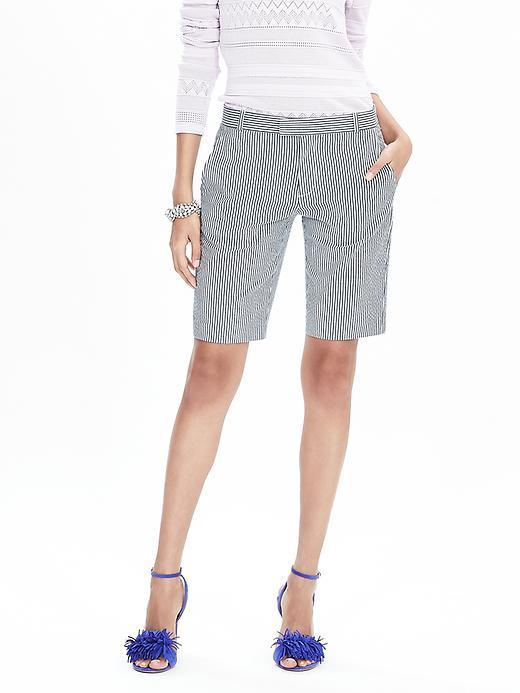 Banana Republic Womens Seersucker Bermuda Short Size 0 Regular - White/gray Stripe