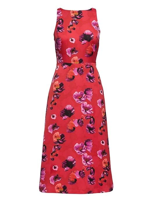 Banana Republic Womens Floral V-back Fit-and-flare Dress Red Floral Size 4