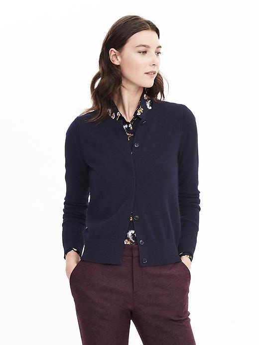Banana Republic Womens Italian Cashmere Blend Crew Cardigan Size L - Navy
