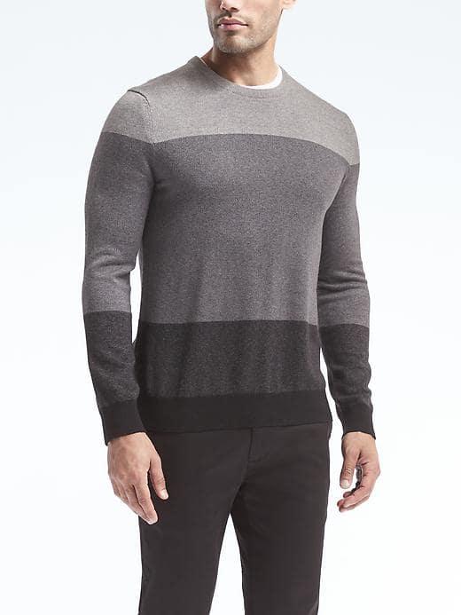 Banana Republic Mens Silk Cotton Cashmere Birdseye Pullover Crew - Chrome Gray