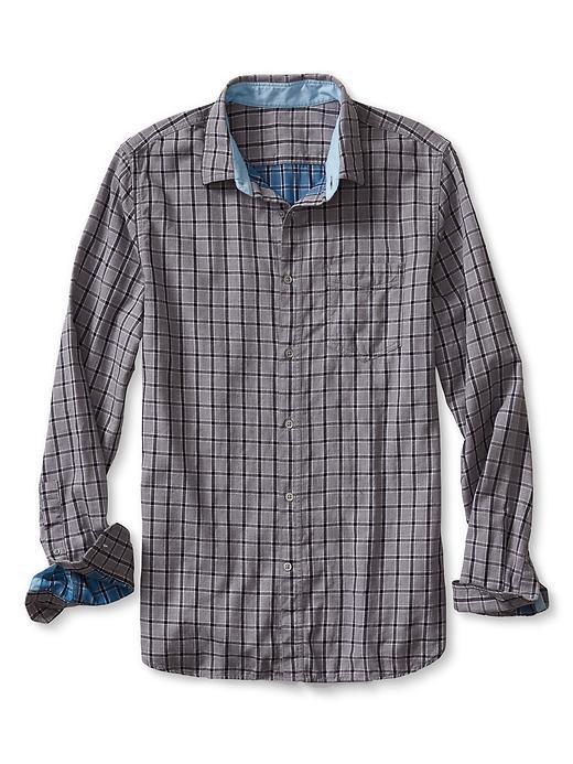Banana Republic Mens Grant Fit Check Double Face Shirt Size L Tall - Gray Literature