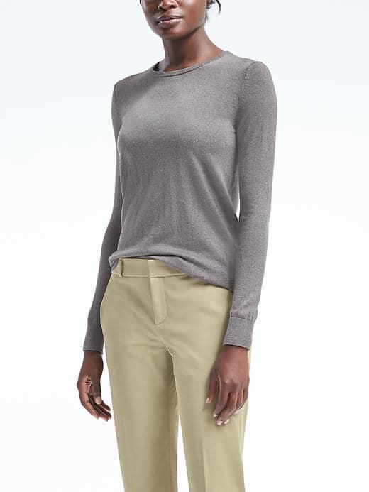 Banana Republic Womens Silk Cashmere Pullover Crew - Heather Charcoal