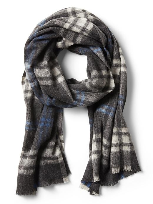Banana Republic Mens Plaid Wool Scarf Heather Charcoal Gray Size One Size
