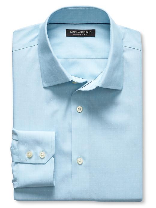 Banana Republic Mens Slim Fit Non Iron Dobby Shirt Size L Tall - Teal Glaze