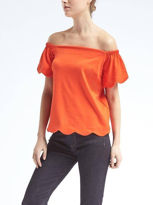 Banana Republic Off Shoulder Scallop Trim Top - Geo Red