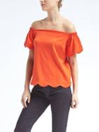 Banana Republic Off Shoulder Scallop Trim Top - Geo Red