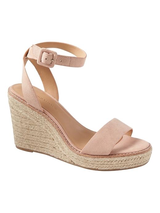 Banana Republic Womens Espadrille Wedge Sandal Pink Sundown Suede Size 9 1/2