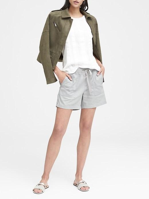 Banana Republic Womens Petite Soft Linen-cotton 5 Pull-on Short Gray Size 8